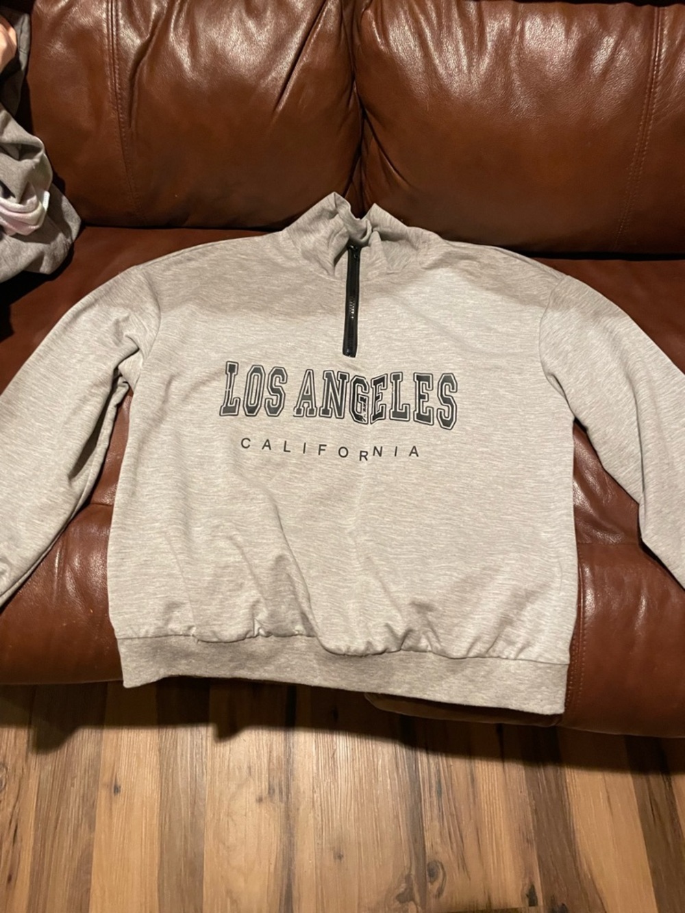 SHEIN Light Gray Los Angeles Quarter-Zip Sweatshirt